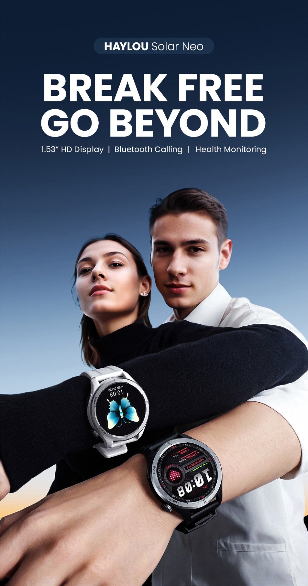 Smartwatch HAYLOU Solar Neo Tela HD de 1.53'' Monitoramento de Saúde 24H Chamada Bluetooth Smartwatch Masculino Feminino Relógios Esportivos Inteligentes