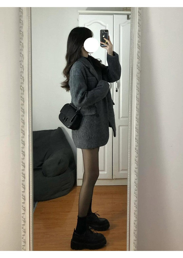 Temperament 2025 New Autumn Winter Women Woolen Suit Thick Coat Korean Style Wool Overcoat Female Office Lady Tops Female Jacket