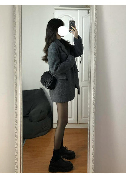 Temperament 2025 New Autumn Winter Women Woolen Suit Thick Coat Korean Style Wool Overcoat Female Office Lady Tops Female Jacket