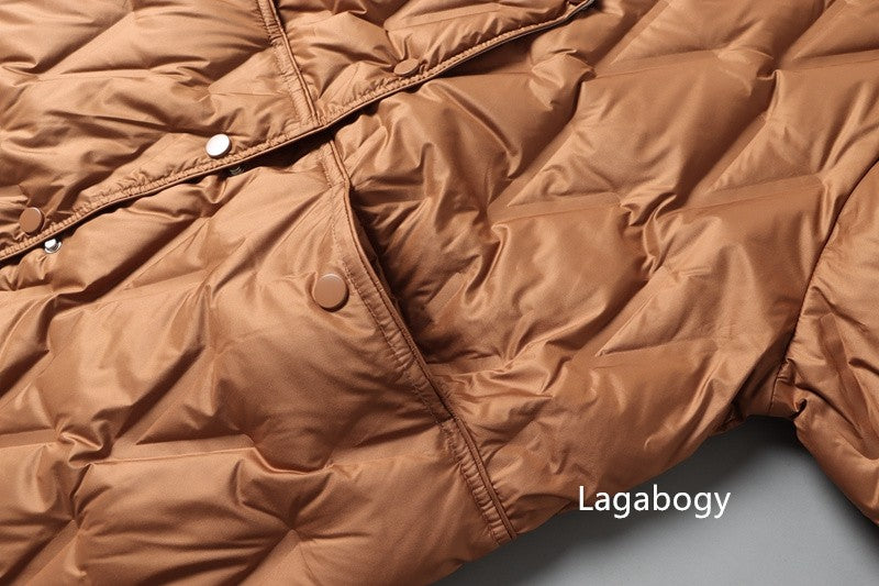 Lagabogy 2025 New Autumn Winter Women Ultralight White Duck Down Long Jacket Female Single-Breasted Double Sided Puffer Coat