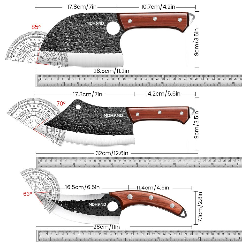 MDHAND Conjunto de 3 Facas para Desossar Extra Afiadas para Carne e Peixe Forjadas à Mão, Precisão de Aparar, Aço Inoxidável, Faca Doméstica para Fatiar