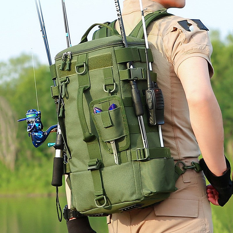 Mochila Tática de Pesca com Porta-Varas, Bolsa para Apetrechos de Pesca, Armazenamento de Equipamentos de Pesca, Sistema Molle, para Acampamento, Caminhada, Bolsa Multifuncional para Exteriores