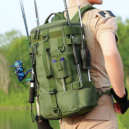 Mochila Tática de Pesca com Porta-Varas, Bolsa para Apetrechos de Pesca, Armazenamento de Equipamentos de Pesca, Sistema Molle, para Acampamento, Caminhada, Bolsa Multifuncional para Exteriores
