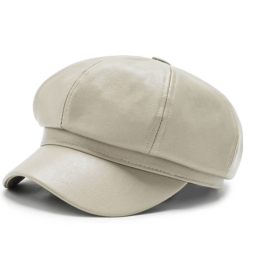Chapéu Octagonal de Couro para Outono e Inverno Estilo Britânico Retrô Casual Boina Feminina Fofa da Moda Versátil