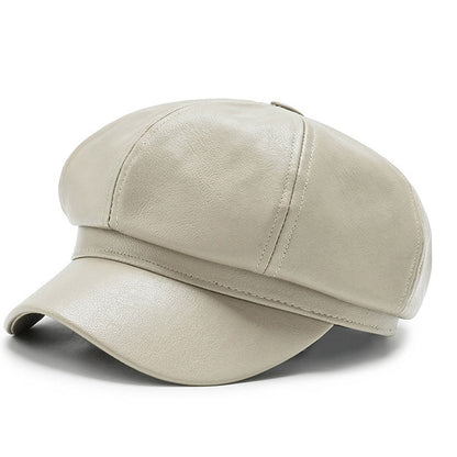 Chapéu Octagonal de Couro para Outono e Inverno Estilo Britânico Retrô Casual Boina Feminina Fofa da Moda Versátil