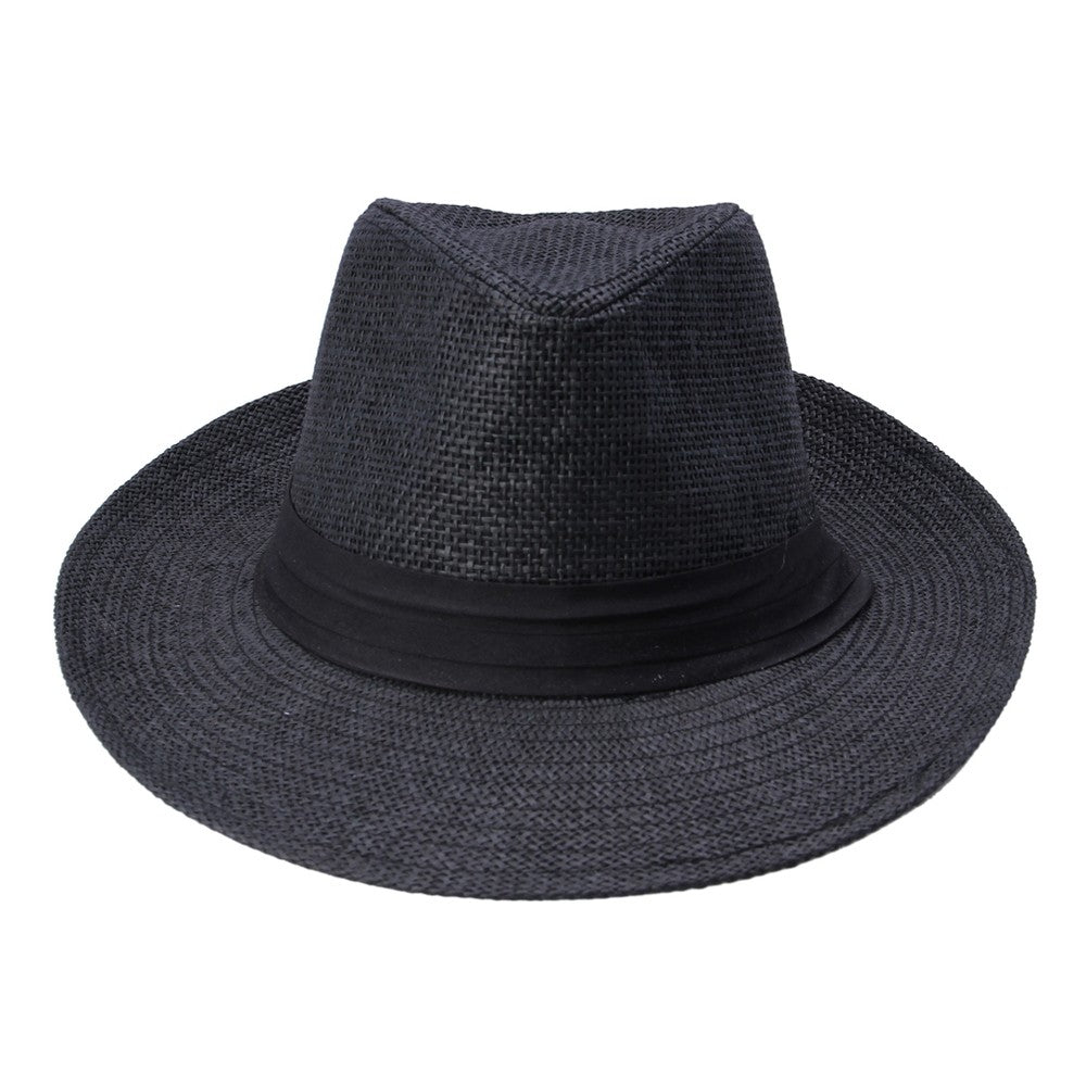 Hot  Fashion Summer Casual Unisex Beach Trilby Large Brim Jazz Sun Hat Panama Hat Paper Straw Women Men Cap With Black  Ribbon