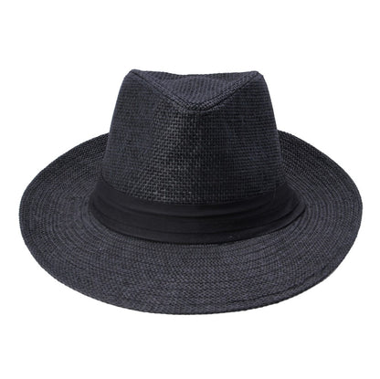 Hot  Fashion Summer Casual Unisex Beach Trilby Large Brim Jazz Sun Hat Panama Hat Paper Straw Women Men Cap With Black  Ribbon