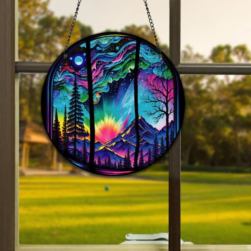 Starry Night Sky Round Acrylic Painted Home Living Room Window Wall Hanging Craft Party Car Pendant Retro Decoration Accessory
