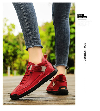 New Fashion Sneakers Handmade Leather Women's Shoes Mid-Top Women Casual Flats Shoes Slip on Loafers Zapatillas De Mujer
