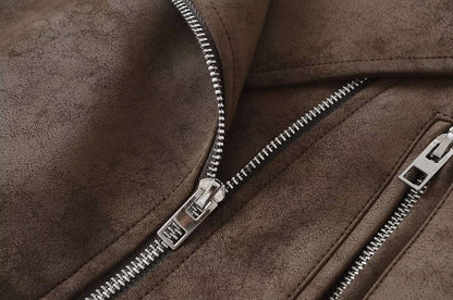 European style new women's fashion versatile temperament retro design velvet PU motorcycle jacket short coat