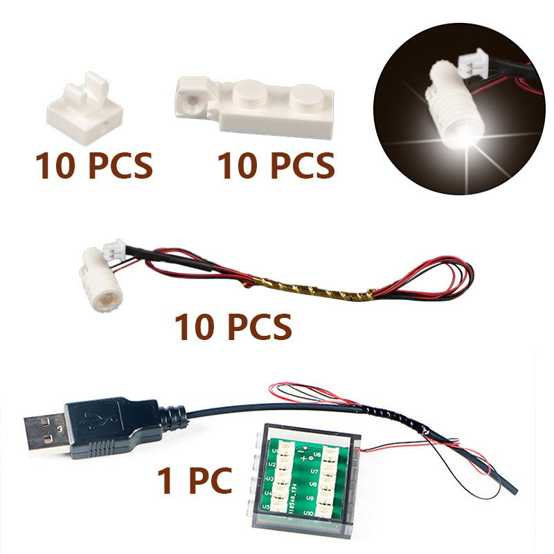 10 unidades de terminal LED refletor MOC luminária de mesa multifuncional holofote DIY preto bloco de construção 1219