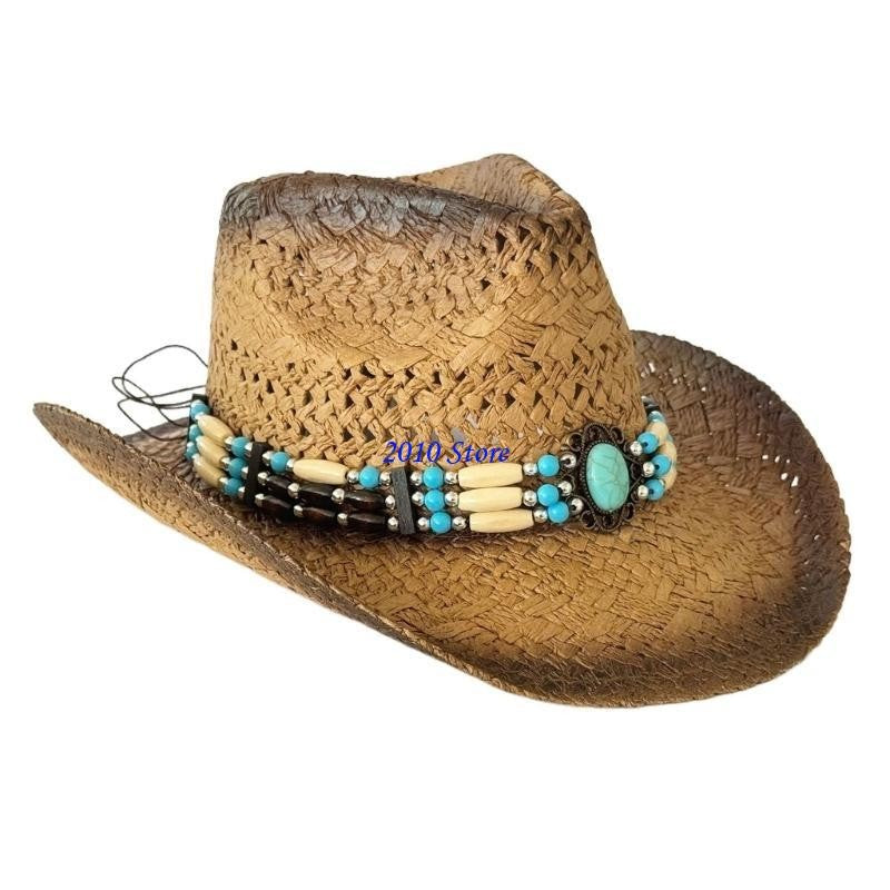 F3MF Fashionable Handwoven Straw Hat Roll Brims Sunproof Panama Hat for Women Bohemian Hat for Vacation and Everyday Wear
