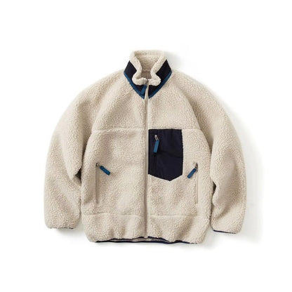 Pata Outdoor Windproof Hiking Fleece Jacket Imitation Lamb Wool Stand Collar Zipper Fleece Jacket Polar Fleece Warm Couple Coat