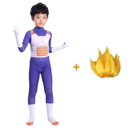 Anime Children's Vegeta Role-playing Costumes Paired With Tricolor Wigs Adult Super Saiya Bodysuits Holiday Party Costumes