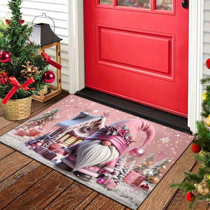 VIKAMA Pink Christmas Santa Claus Rug Bedroom & Living Room Doormat Non-Slip, Stain-Resistant Carpet Home Decor