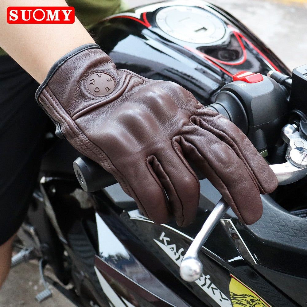 Luvas de motociclismo de couro de cabra Suomy Vintage, de verão, marrons, retrô, para motociclistas masculinos, luvas de motocross femininas, Luvas
