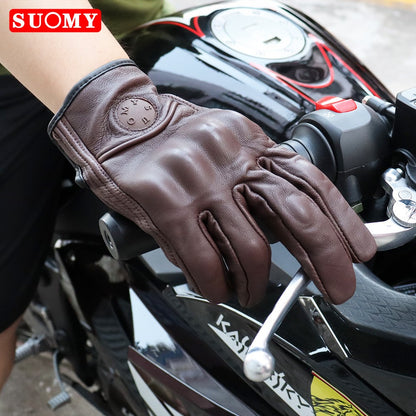 Luvas de motociclismo de couro de cabra Suomy Vintage, de verão, marrons, retrô, para motociclistas masculinos, luvas de motocross femininas, Luvas