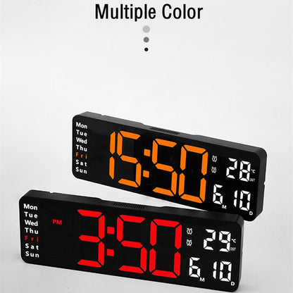 Large Digital Wall Clock Temp Date Week Display Remote Control Power Off Memory Table Clock Wall-mounted Dual Alarms LED Clocks