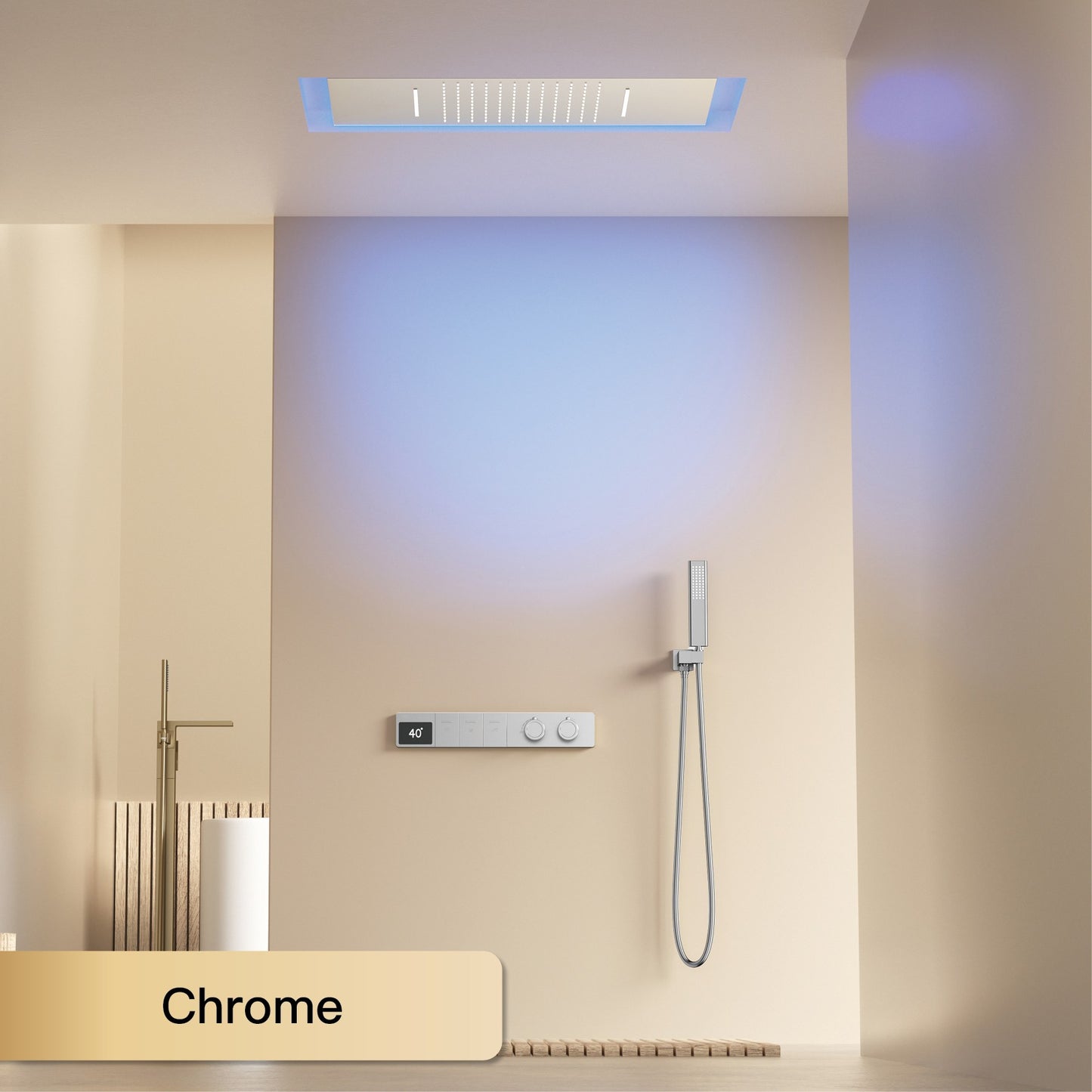 Sistema de chuveiro digital inteligente de latão branco luxuoso com design oculto Controle duplo de água quente e fria Torneira de parede