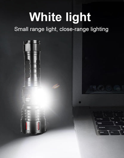 Super Bright Flashlight 10000000LM Torch High Power LED Flashlights Zoomable Lantern Rechargeable Lamp Magnet Tactical Lantern