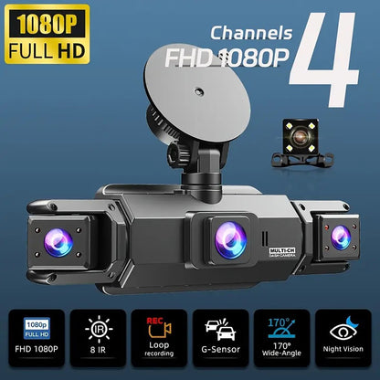 Câmera Veicular 4 Canais 360° Carro DVR Black Box 128G Câmera Frontal Esquerda Direita Traseira Gravador de Vídeo G-Sensor Monitor de Estacionamento 24H