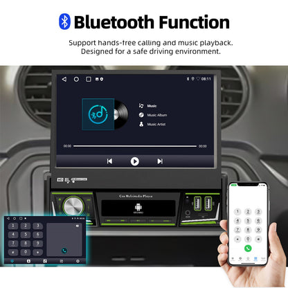 ESSGOO 1 DIN 7 Polegadas Flip Out Tela Touchscreen 4+64G Android 14 Rádio Estéreo Automotivo Apple Carplay GPS Navi Wifi FM RDS Bluetooth USB EQ