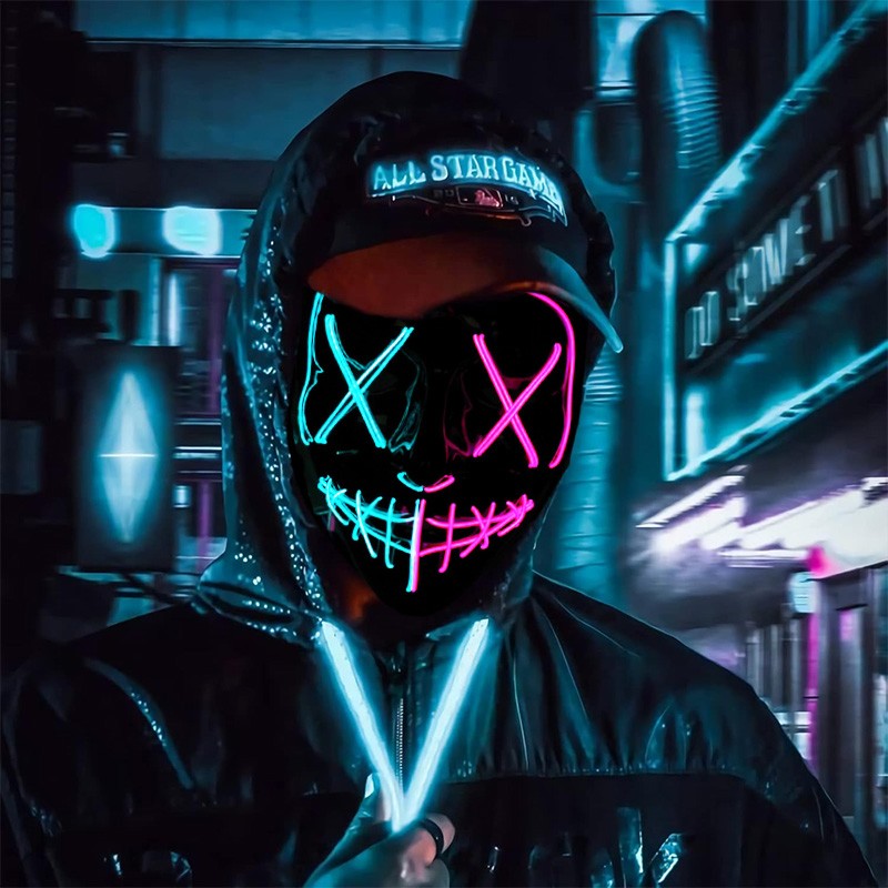 Scary Wireless Glowing LED Mask Halloween Party Supplies Neon Purge Mask Cosplay Luminous Face Masks Carnival Festival Props