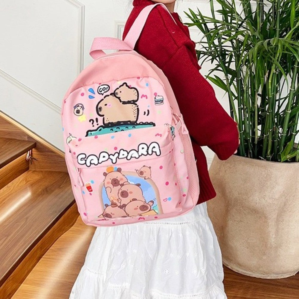 Creative Cute Capybara Backpack Large Capacity Cartoon Animal Lightweight Multi Functional Schoolbag  Kids Boys Girls Rucksack