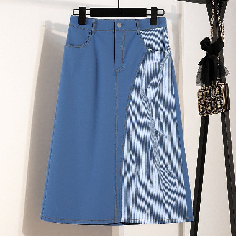 ZANZEA Women Plus Size Skirts High Waist Denim Striped Long Skirt Casual Vintage Big Size Skirt Summer Pockets Fashion Bottoms