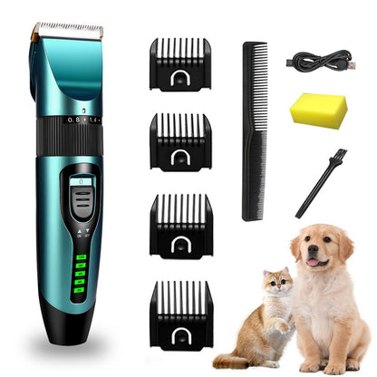Máquina Profissional de Cortar Pelo de Pets Recarregável para Cães e Gatos, com Display de Bateria, Aparador de Pelos, Baixo Ruído