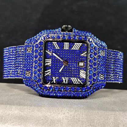 Green Diamond Watch For Men Brand UNIGUET Fashion Roman Literal Quartz Clock Man Hip Hop Iced Jewelry Square Wristwatch 2025 New