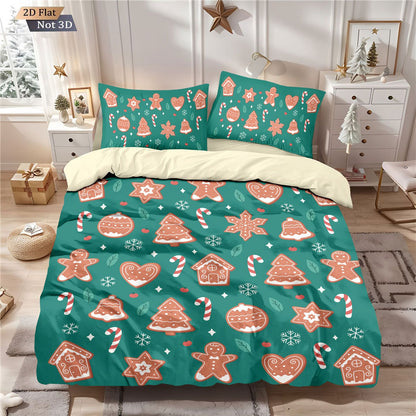 3pcs Merry Christmas Green Printed Chipless Quilt Set, Multi Size Soft Dormitory Bedding, Holiday Decoration Machine Washable