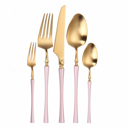 Conjunto de Talheres Matte Dourado Garfos Colheres Facas Conjunto de Talheres Aço Inoxidável Dourado Prata com Garfo de Bolo