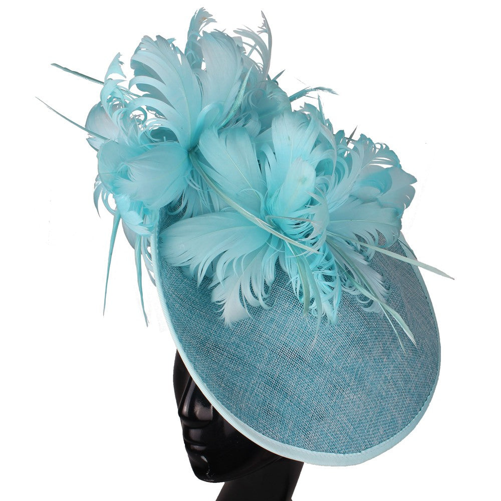 Bonés Cinzentos Millinery Com Acessórios de Tiara Imitação Sinamay Chapéu Derby de Coquetel Feminino Fascinadores de Cabelo de Noiva com Pena Chique