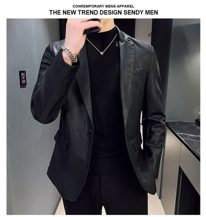 Fashion Men's Casual Leather Dress Suit Coat Male Fashion Business Casual Pu Blazers Jacket Casual Blazer Jackets Man Outerwear