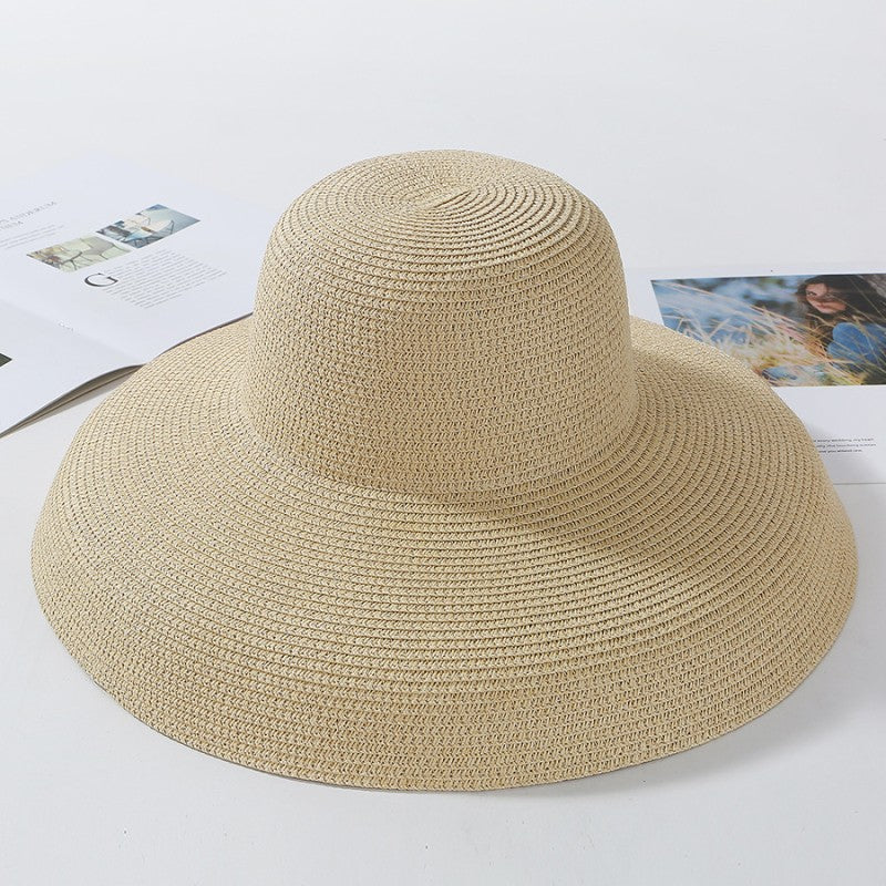 2023 New Summer Sun Hats Ladies Solid Plain Elegant Wide Brim Hat Female Round Top Panama Floppy Straw Beach Hat Women ????