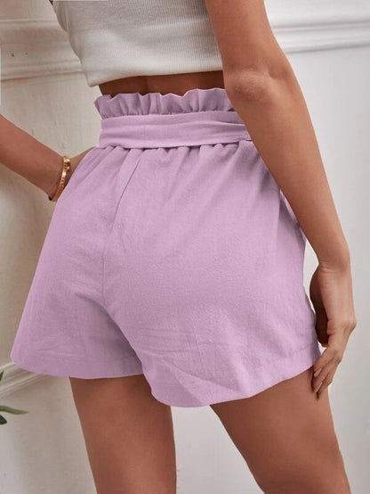 Europe and America Cross border New Summer Women's Loose Linen Casual Shorts Pockets Solid Large High Waist Wide Leg Pants