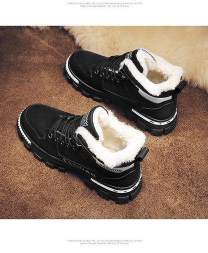 Men Snow Boots  Winter Anti Slip Plush Indoor Warm Cold Proof Snow Boots High Top Platform Lace Up Outdoor Sport Work Boots