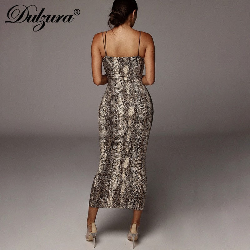 Dulzura Women Party Club Evening Streetwear Leopard Bodycon Midi Dress 2024 Summ