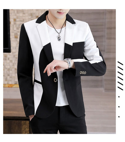Blazer Men's Fashion Gentleman Business Outdoor Travel Color Matching Wedding Slim-fit Korean Trend Handsome Youth Casual Blazer