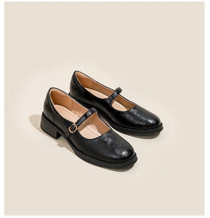 Mary Janes Women's Shoes Round Toe Flats Spring and Autumn New Fashion Buckle Strap Shallow Mouth Low Heels Loafers Women Flats