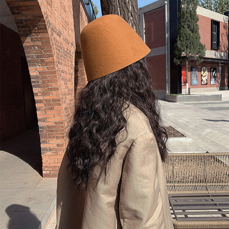 High Quality Wool Fisherman Hat Solid Color Bucket Hats Retro Bell-shaped Basin Cap For Woman Autumn Winter Warm Sun Visors Caps