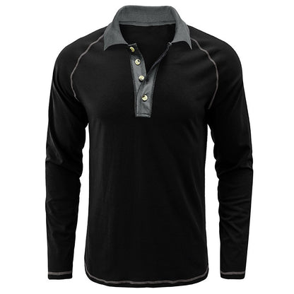 American Men's Autumn Long Sleeve Lapel Henley T-shirt POLO Basic Shirt  Mens Tops