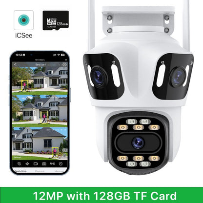 Three Lens Three Screen IP 12MP Camera WiFi External Dual Lens Auto Track Security PTZ 8MP HD Camera iCsee Video Surveillance