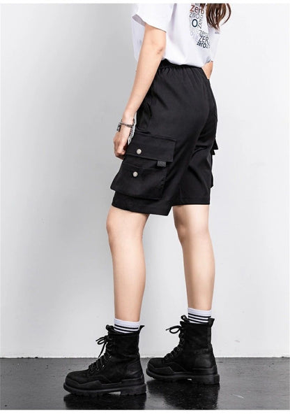 2025 Y2K Cargo Shorts Women Harajuku Black Oversized Wide Leg Shorts Summer Streetwear Fashion High Waist Baggy Short Pants New
