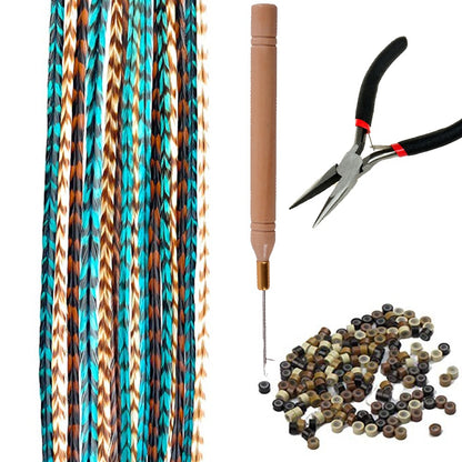 MISSQUEEN Apliques de Cabelo Sintético Colorido de Pena 16"10 Mechas/Pacote Preto Dourado Extensões de Peruca de Fibra de Alta Temperatura para Mulheres