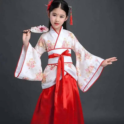 Hanfu Chinese Costume Girls Children Kimono Traditional Vintage Ethnic Fan Students Dance Halloween Japanese Yukata Kimono Style