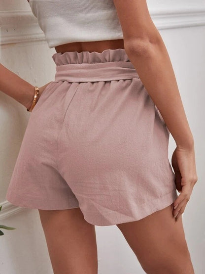 Europe and America Cross border New Summer Women's Loose Linen Casual Shorts Pockets Solid Large High Waist Wide Leg Pants