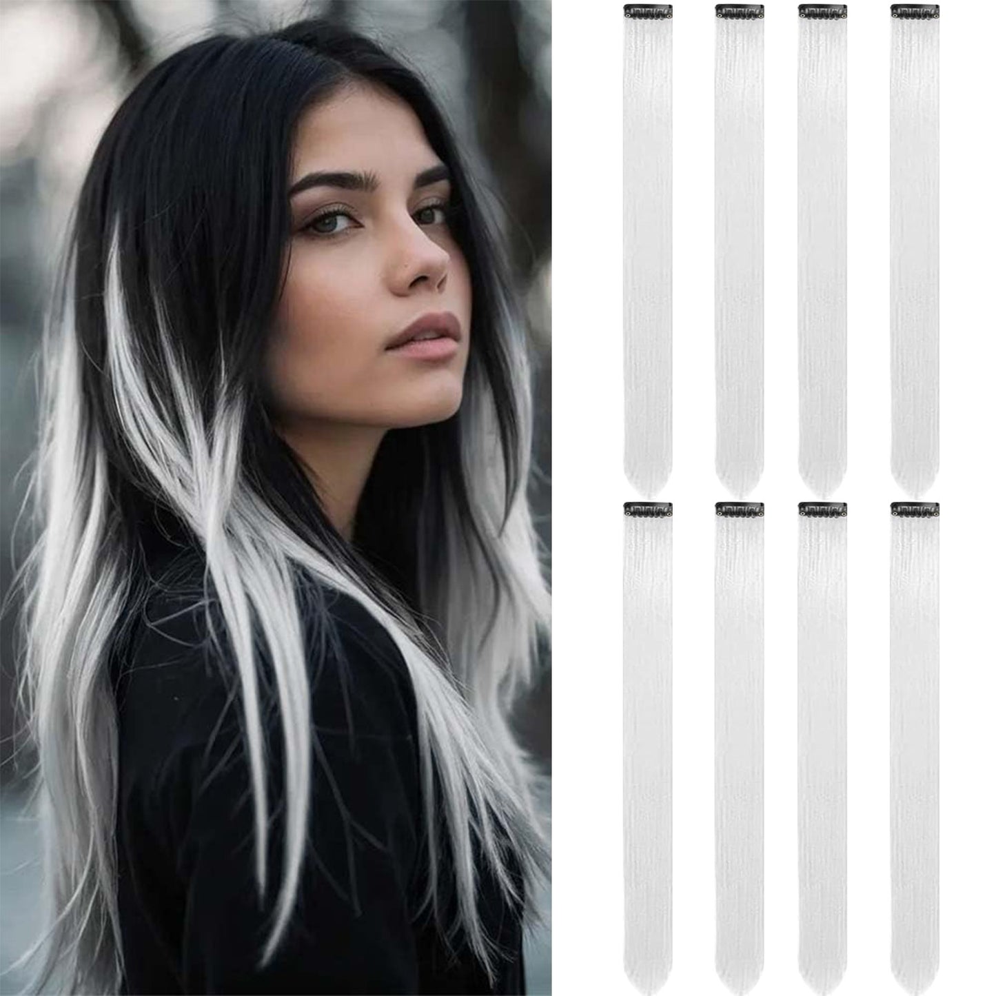 8 Pacotes de Extensões de Cabelo Sintético Coloridas 22 Polegadas Lisas Clip-In para Festas Natal Black Friday K-pop Presente de Ano Novo Cabelo