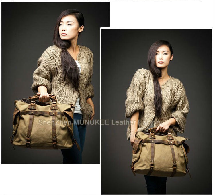 Vintage Military Canvas + Genuine Leather Men Shoulder Bag Sling Crossbody Bag Tote Handbag Men Canvas Messenger Bag  Leisure